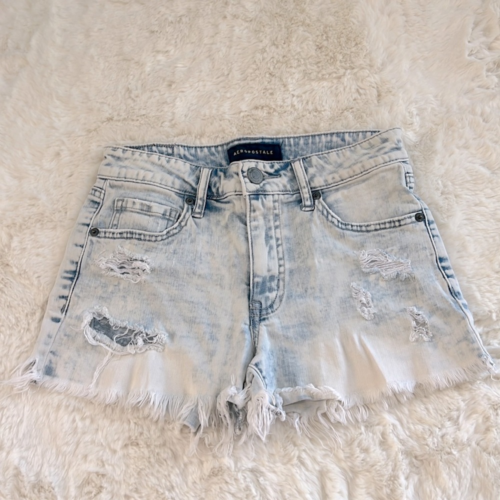 High waisted denim distressed shorts | size 2